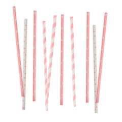 Pajitas de papel blancas y rosas lunares, rayas y estrellas (80) - Decora