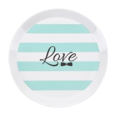 Plato de cerámica rayas verde menta Love 18 cm - Miss Étoile