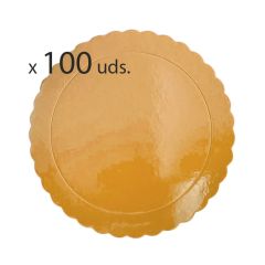 Pack 100 Platos redondos ondulados dorados 25 cm