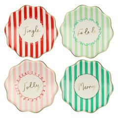 Platos con bordes ondulados rayas Navidad 21,5 cm (8) - Meri Meri