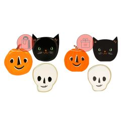 Platos de papel calabaza, calavera y gato Halloween 18 cm (8) - Meri Meri + REGALO servilletas