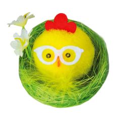 Pollito amarillo con gafas en cesta 5,5 cm
