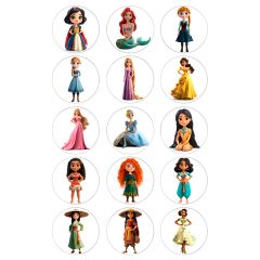 Papel de azúcar de las Princesas Disney - 5 cm (15) - María Lunarillos
