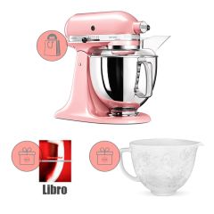 Robot amasador rosa seda 4,8 l - Artisan Elegance 5KSM175PS - KitchenAid + LIBRO + REGALO bol cerámica