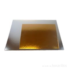 Platos cuadrados para tarta dorado y plateado 25,5 cm (3)