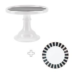 Stand de cerámica grande blanco rayas negras 25 cm - Miss Étoile + REGALO plato