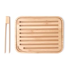 Tabla para cortar y servir con ranuras y pinzas 26 x 20 cm - Madera de bambú - Pebbly
