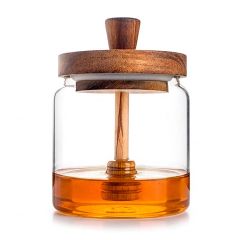 Tarro de cristal para miel con tapa y cuchara de madera 500 ml - Ibili