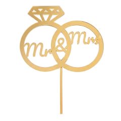 Topper para tartas dorado Mr & Mrs 18 cm