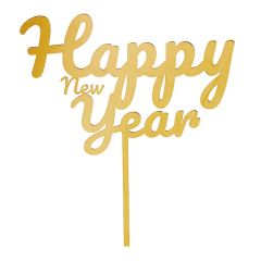 Topper para tartas dorado Happy New Year 18 cm
