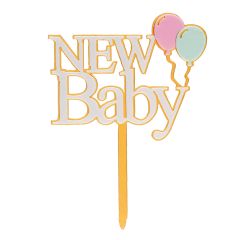 Topper dorado y blanco New Baby 14 cm - Dekora