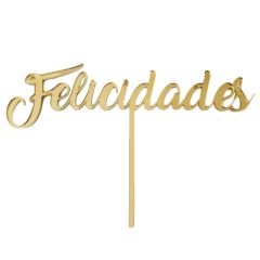 Topper felicidades acrílico dorado 20 cm
