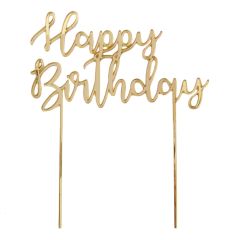 Topper Happy Birthday acrílico dorado efecto espejo 17 cm