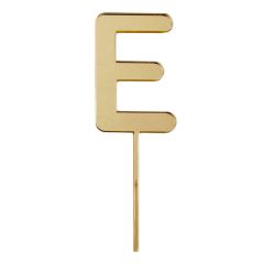 Topper letra "E" acrílica dorada efecto espejo 8 cm