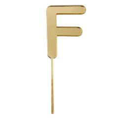 Topper letra "F" acrílica dorada efecto espejo 8 cm