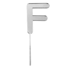 Topper letra "F" acrílica plateada efecto espejo 8 cm