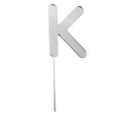 Topper letra "K" acrílica plateada efecto espejo 8 cm