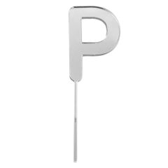 Topper letra "P" acrílica plateada efecto espejo 8 cm