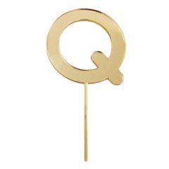 Topper letra "Q" acrílica dorada efecto espejo 8 cm