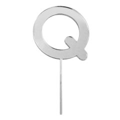 Topper letra "Q" acrílica plateada efecto espejo 8 cm