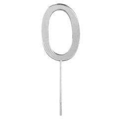 Topper número "0" acrílico plateado efecto espejo 8 cm