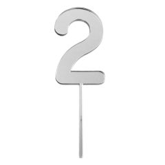 Topper número "2" acrílico plateado efecto espejo 8 cm