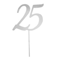 Topper número 25 plateado efecto espejo 13,5 cm