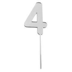Topper número "4" acrílico plateado efecto espejo 8 cm