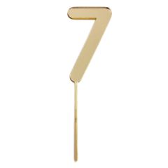 Topper número "7" acrílico dorado efecto espejo 8 cm