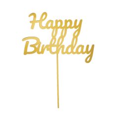 Topper para tartas dorado Happy Birthday 12 cm
