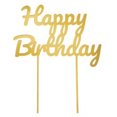 Topper para tartas dorado Happy Birthday 18 cm