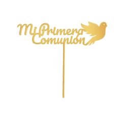 Topper para tartas dorado Mi Primera Comunión con paloma 12 cm