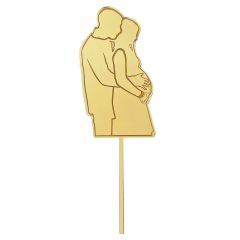 Topper para tartas dorado silueta pareja mujer embarazada 15 cm