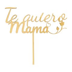 Topper para tartas dorado Te quiero Mamá con corazón y rosa 18 cm
