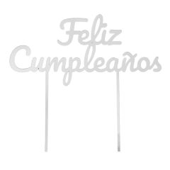 Topper para tartas plateado Feliz Cumpleaños 18 cm