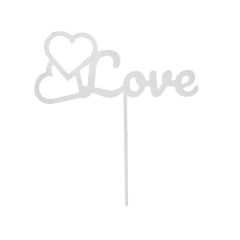 Topper para tartas plateado Love con corazones 12 cm