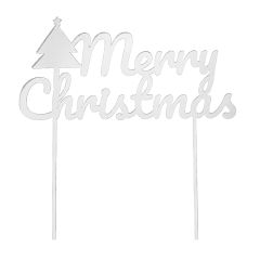Topper para tartas plateado Merry Christmas con árbol 18 cm
