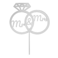 Topper para tartas plateado Mr & Mrs 18 cm