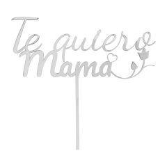 Topper para tartas plateado Te quiero Mamá con corazón y rosa 18 cm