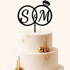 Topper personalizado anillos iniciales pareja de novios