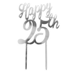 Topper plateado Happy 25 aniversario 10 cm - Dekora