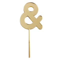 Topper signo "&" acrílico dorado efecto espejo 8 cm