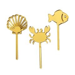 Toppers para tartas dorados concha, cangrejo y pez 6 cm (3)