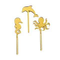 Toppers para tartas dorados delfín, pulpo y caballito de mar 6 cm (3)