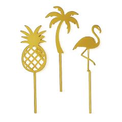 Toppers para tartas dorados flamenco, palmera y piña 6 cm (3)