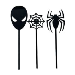 Toppers para tartas negros Spiderman, arañas y telas 6 cm (3)