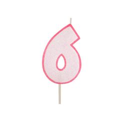 Vela rosa con purpurina número 6 - Modecor