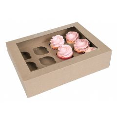 Caja 12 cupcakes kraft con ventana ECO-LINE 34 x 25 x 9 - House of Marie