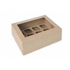 Caja 12 mini cupcakes kraft con ventana ECO-LINE 23 x 16,5 x 9 cm - House of Marie