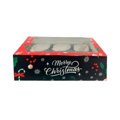 Caja para 6 cupcakes con ventana Merry Christmas Navidad 24 x 16,5 x 7 cm